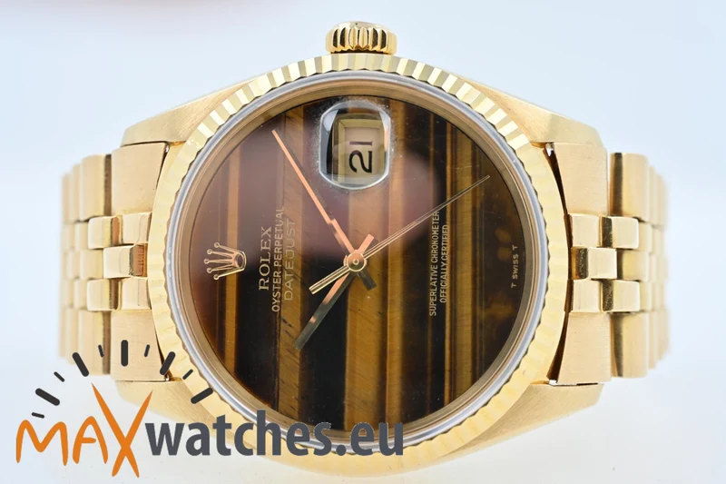 Rolex Oyster Perpetual Datejust 18k Yellow Gold 16018 Tiger Eye LC100 Tigerauge