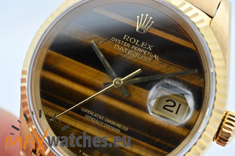 Rolex Oyster Perpetual Datejust 18k Yellow Gold 16018 Tiger Eye LC100 Tigerauge