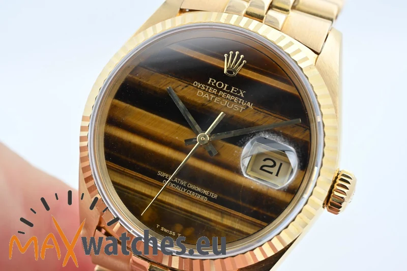 Rolex Oyster Perpetual Datejust 18k Yellow Gold 16018 Tiger Eye LC100 Tigerauge