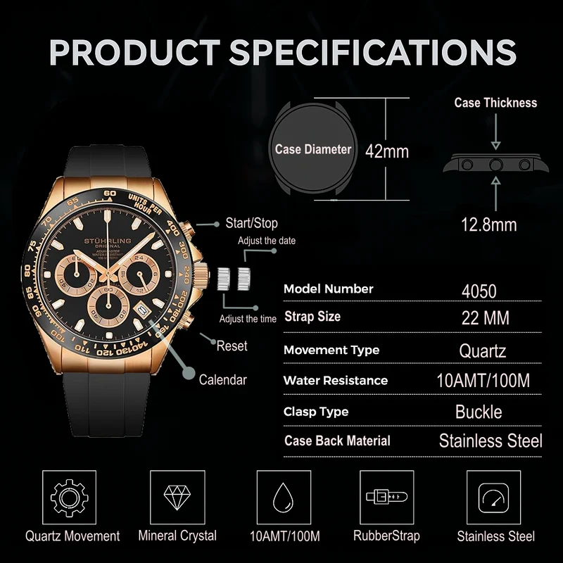 Stührling Aquamaster Chronograph Watch 42mm