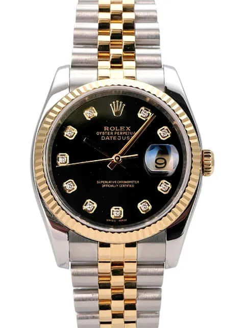 Rolex Datejust 36 116233 Schwarz Diamant Jubile-Band