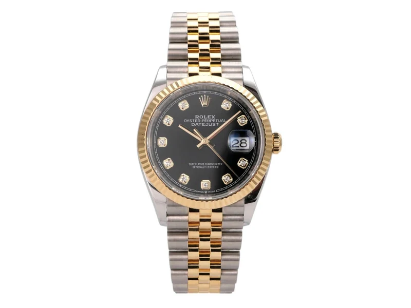 Rolex Datejust 36 Oystersteel / Gelbgold Ref. 126233 Schwarz Diamant Jubile-Band