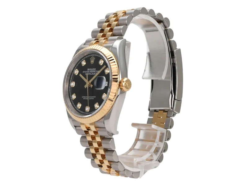Rolex Datejust 36 Oystersteel / Gelbgold Ref. 126233 Schwarz Diamant Jubile-Band