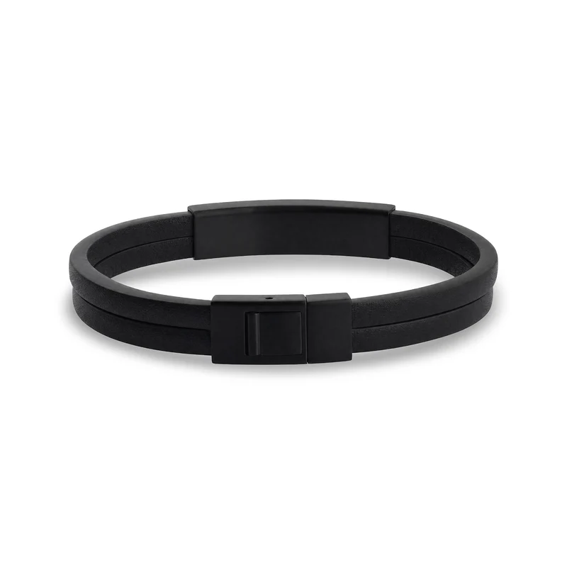 Double Row Leather ID Bracelet