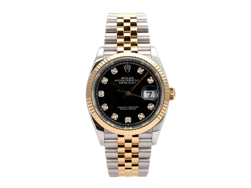 Rolex Datejust 36 Oystersteel Gelbgold 126233 Schwarz Diamant Jubile-Band