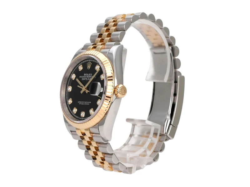 Rolex Datejust 36 Oystersteel Gelbgold 126233 Schwarz Diamant Jubile-Band