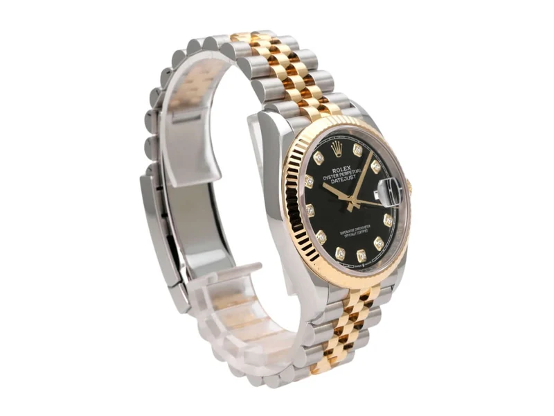Rolex Datejust 36 Oystersteel Gelbgold 126233 Schwarz Diamant Jubile-Band