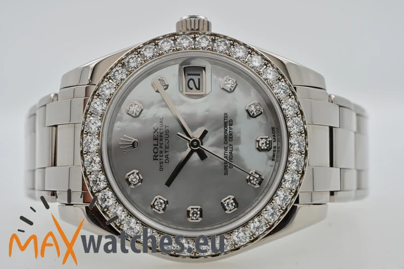 Rolex Oyster Pearlmaster 18k Factory Diamond Dial Bezel 81299 34mm LC100
