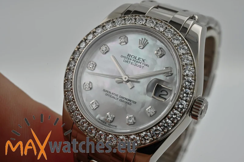 Rolex Oyster Pearlmaster 18k Factory Diamond Dial Bezel 81299 34mm LC100