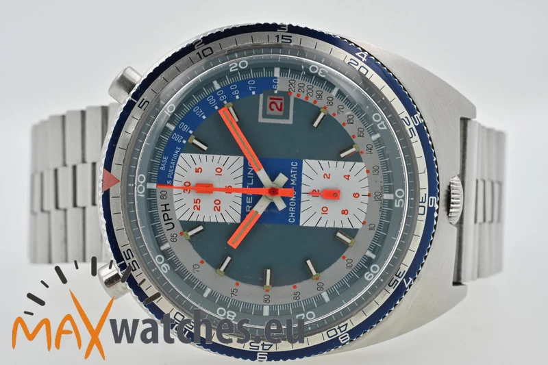 Breitling Bullhead Vintage Chronograph blue dial 2117 Box Papers Vintage Manual Wind