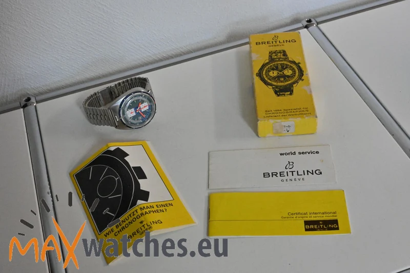 Breitling Bullhead Vintage Chronograph blue dial 2117 Box Papers Vintage Manual Wind
