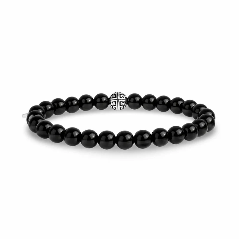 Armband aus 6 mm großen, schwarzen, glänzenden Onyx-Perlen