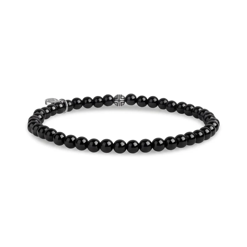 Armband aus 4 mm großen, schwarzen, glänzenden Onyx-Perlen