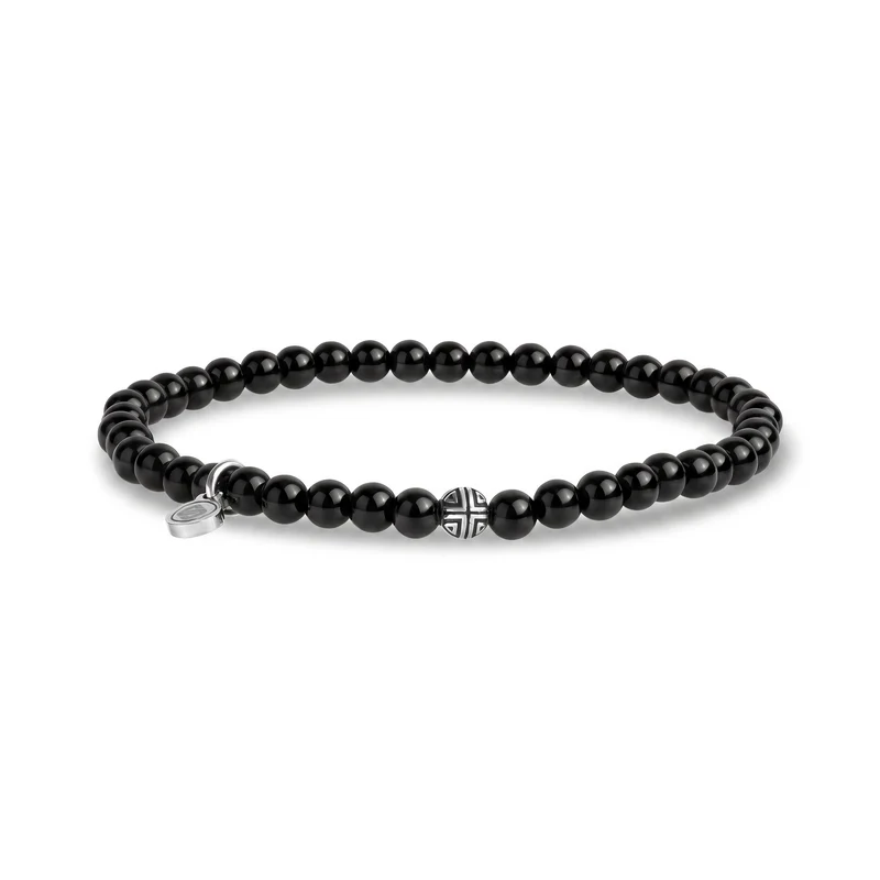 Armband aus 4 mm großen, schwarzen, glänzenden Onyx-Perlen