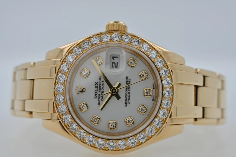 Rolex Oyster Pearlmaster 18k Factory Diamond Dial Bezel 80298 29mm LC100 Full Set