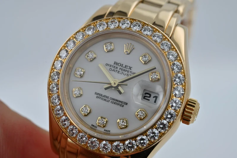 Rolex Oyster Pearlmaster 18k Factory Diamond Dial Bezel 80298 29mm LC100 Full Set