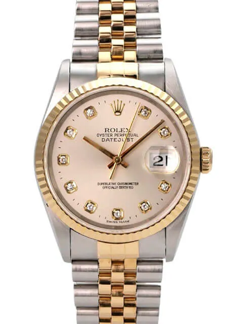Rolex Datejust 36 Edelstahl Gelbgold 16233 Silber Diamant Jubile-Band