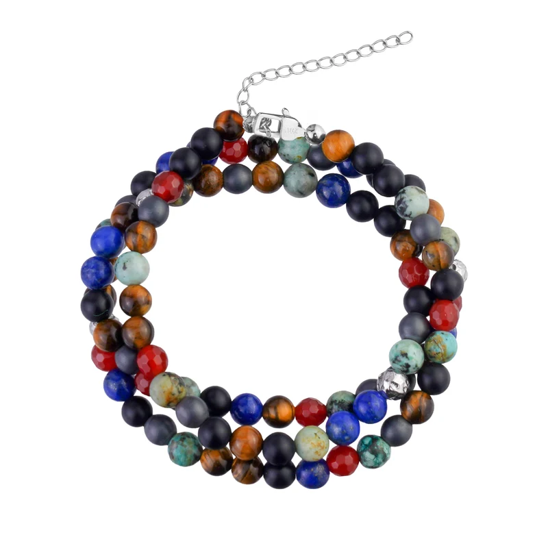 Dreireihiges Armband aus farbigen Steinen