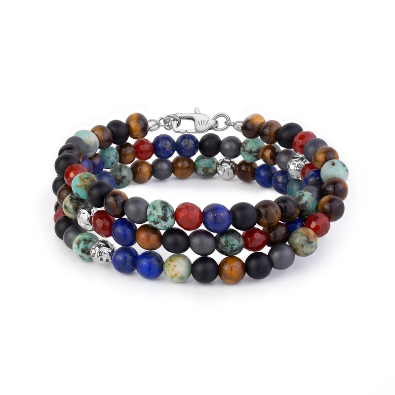 Dreireihiges Armband aus farbigen Steinen