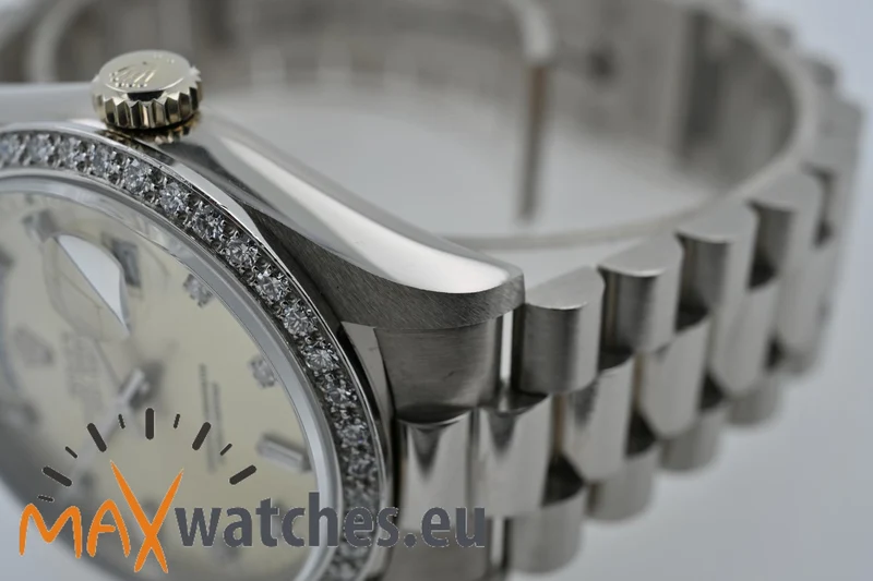Rolex Oyster Perpetual Day Date 36 18k White Gold Weißgold Diamond Dial Bezel 18349