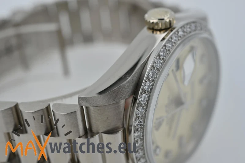 Rolex Oyster Perpetual Day Date 36 18k White Gold Weißgold Diamond Dial Bezel 18349