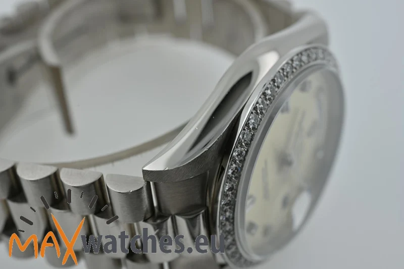 Rolex Oyster Perpetual Day Date 36 18k White Gold Weißgold Diamond Dial Bezel 18349