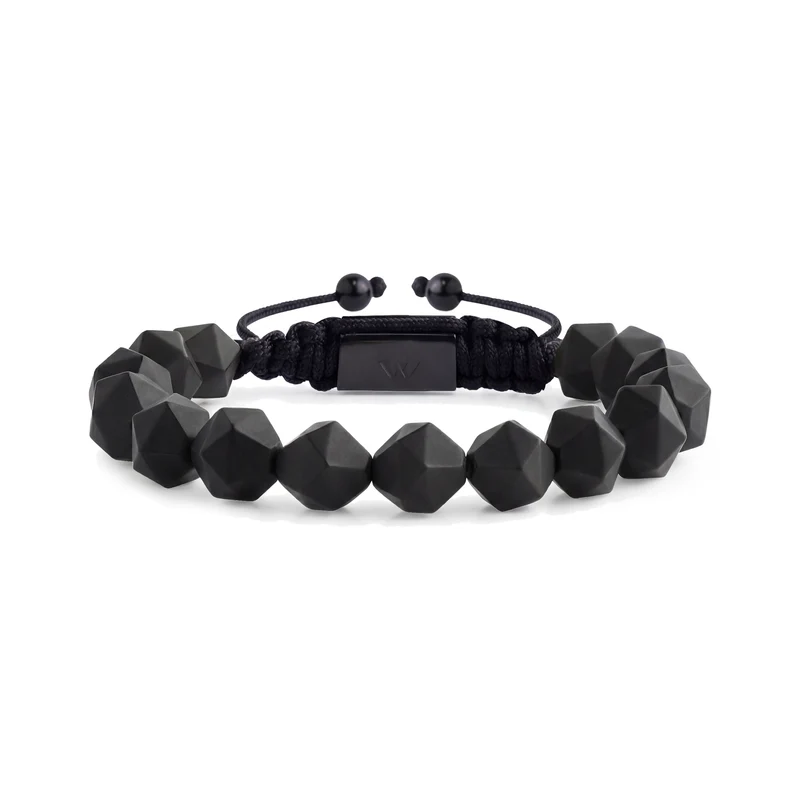 Facettiertes Armband aus mattschwarzen Perlen