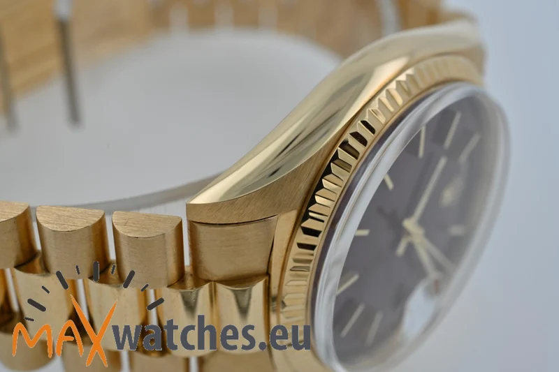 Rolex Oyster Perpetual Day Date 18k Gold Stella Oxblood Red Dial Full Set LC USA