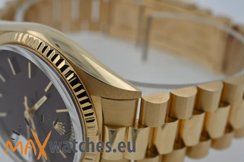 Rolex Oyster Perpetual Day Date 18k Gold Stella Oxblood Red Dial Full Set LC USA
