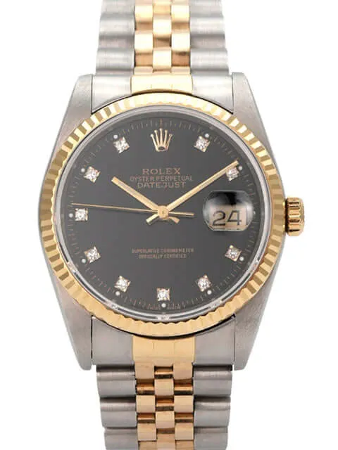 Rolex Datejust 36 Edelstahl Gelbgold 16233 Schwarz Diamant Jubile-Band