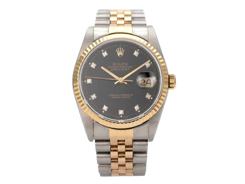 Rolex Datejust 36 Edelstahl Gelbgold 16233 Schwarz Diamant Jubile-Band