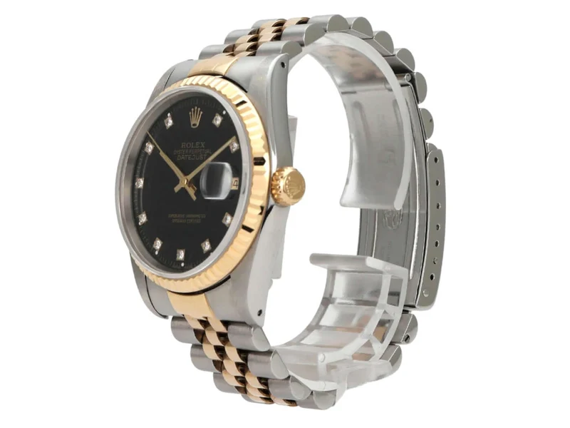 Rolex Datejust 36 Edelstahl Gelbgold 16233 Schwarz Diamant Jubile-Band