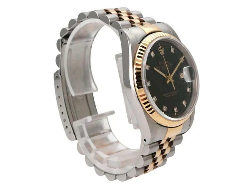Rolex Datejust 36 Edelstahl Gelbgold 16233 Schwarz Diamant Jubile-Band