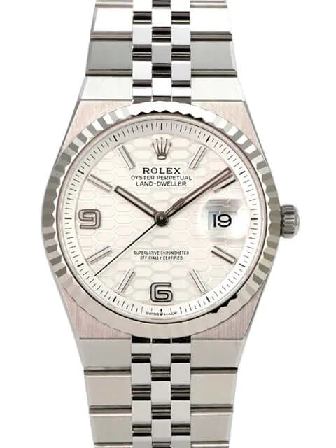 Rolex Land-Dweller 36 Oystersteel Weißgold 127234 Tiefweiß Wabe Flat Jubile-Band