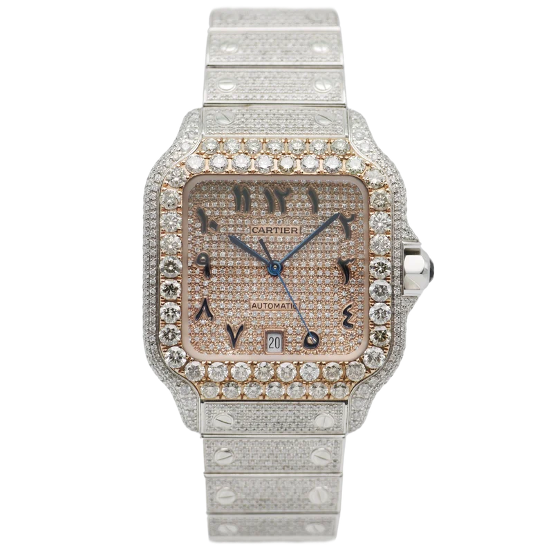 Cartier Santos Iced Out Stahl / Roségold WSSA0018 - 2021