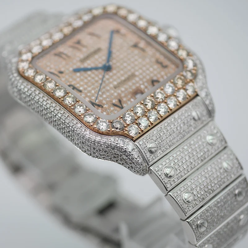 Cartier Santos Iced Out Stahl / Roségold WSSA0018 - 2021