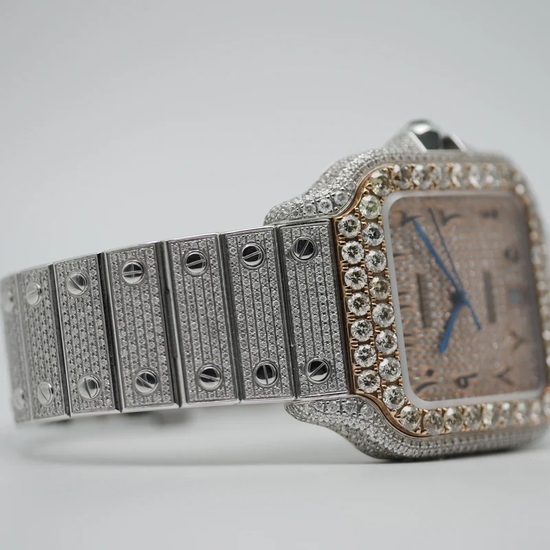 Cartier Santos Iced Out Stahl / Roségold WSSA0018 - 2021