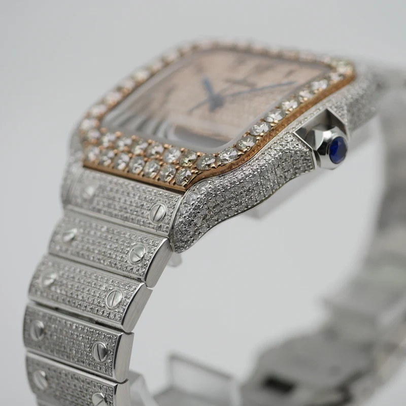 Cartier Santos Iced Out Stahl / Roségold WSSA0018 - 2021