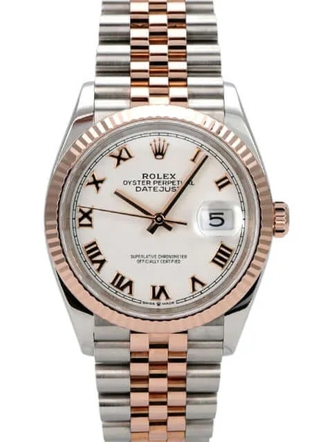Rolex Datejust 36 Oystersteel Everose-Gold 126231 Weiß Römisch Jubile-Band