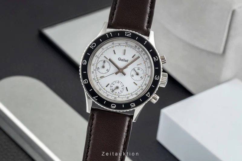 Gallet Multichron Pilot chronograph steel manual winding men's watch Vintage [2603518]