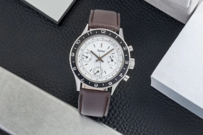 Gallet Multichron Pilot chronograph steel manual winding men's watch Vintage [2603518]