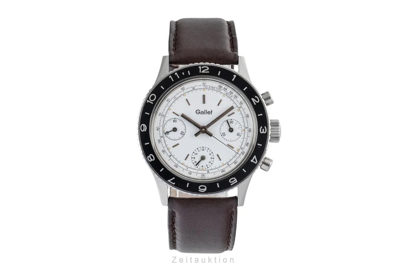 Gallet Multichron Pilot chronograph steel manual winding men's watch Vintage [2603518]