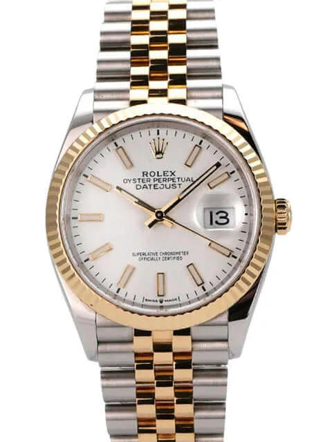 Rolex Datejust 36 Oystersteel Gelbgold 126233 Weiß Jubile-Band