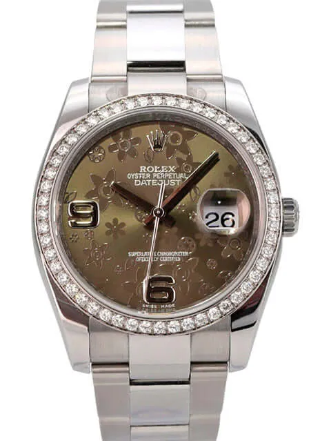 Rolex Datejust 36 Edelstahl Weißgold Diamant Lünette 116244 Bronze Floral
