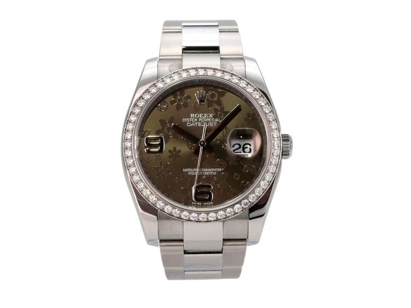 Rolex Datejust 36 Edelstahl Weißgold Diamant Lünette 116244 Bronze Floral