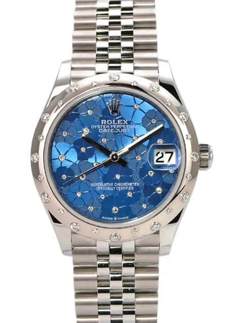 Rolex Datejust 31 Edelstahl Weißgold Diamant 278344RBR Blau Floral Jubile-Band