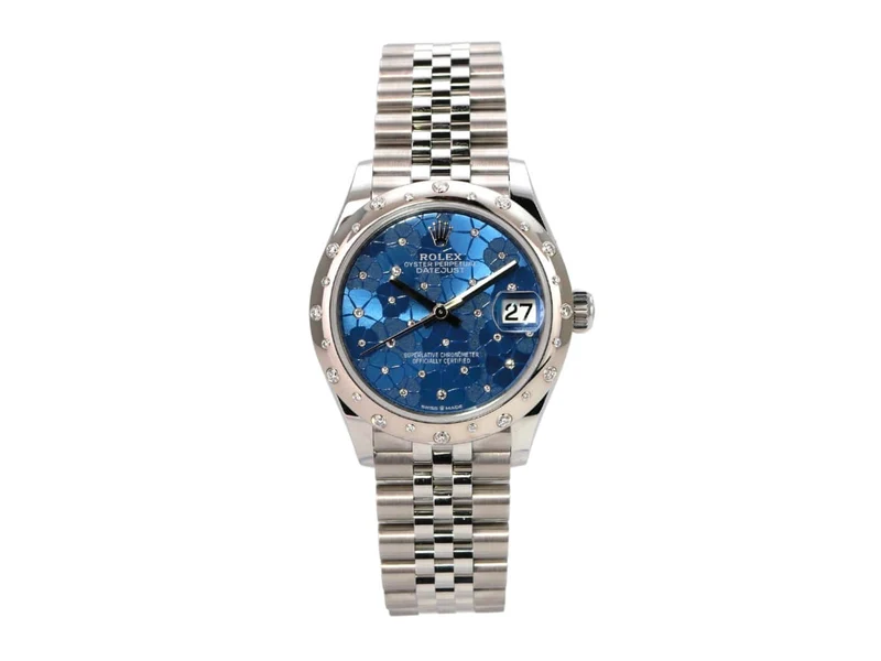 Rolex Datejust 31 Edelstahl Weißgold Diamant 278344RBR Blau Floral Jubile-Band