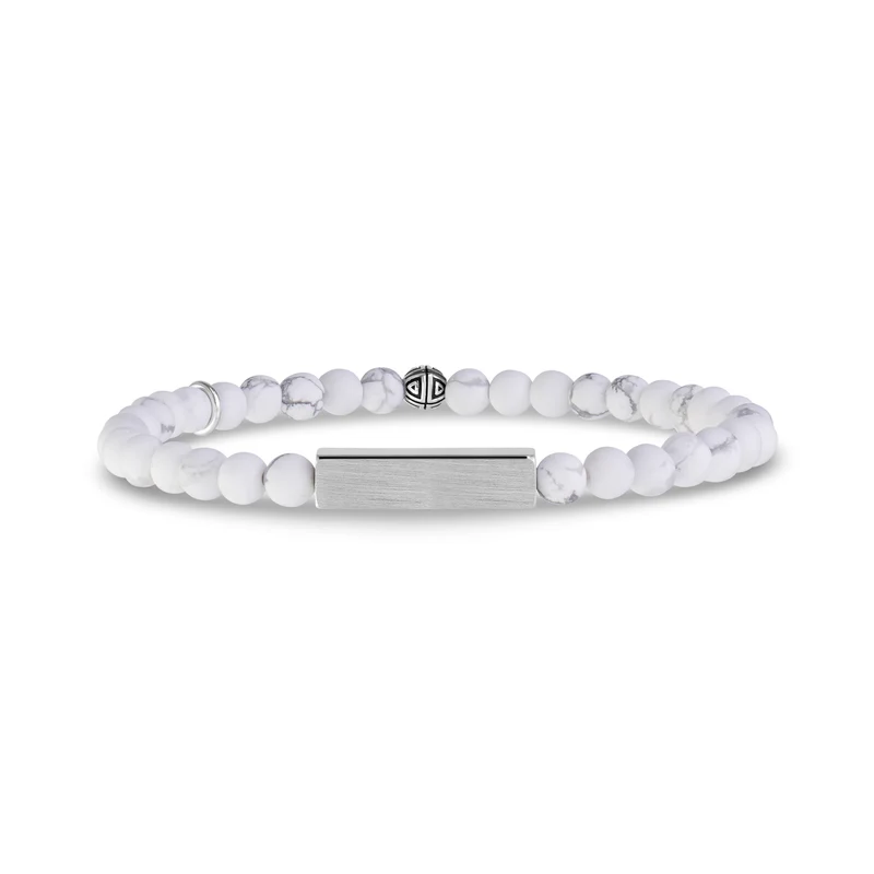 Rechteckiges mattweißes Perlenarmband | 4 mm