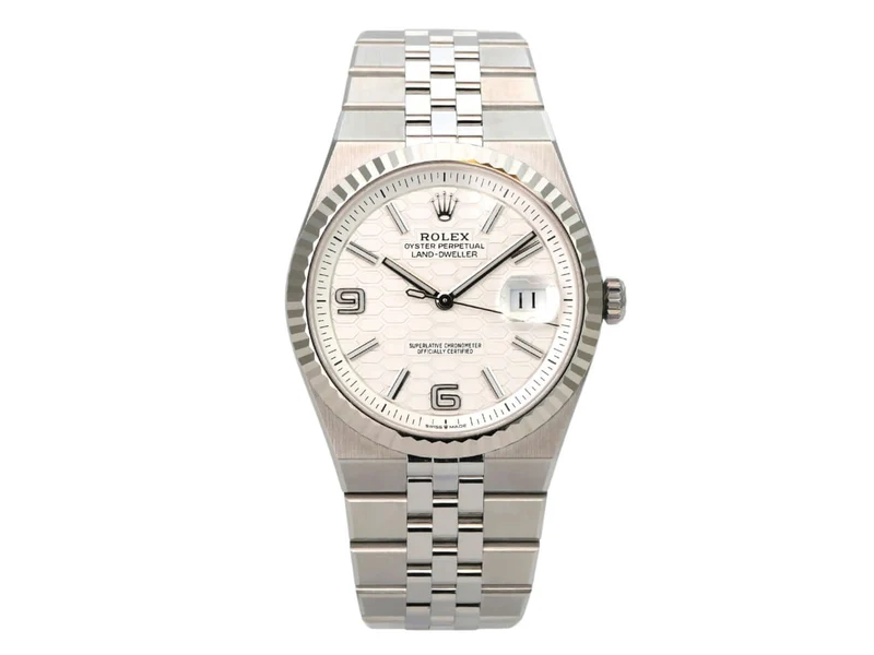 Rolex Land-Dweller 40 Oystersteel Weißgold 127334 Tiefweiß Wabe Flat Jubile-Band