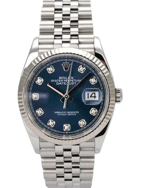 Rolex Datejust 36 Oystersteel Weißgold 126234 Blau Diamant Jubile-Band